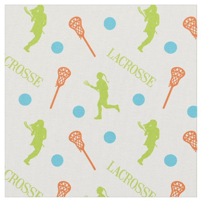 Bright Tropical Female Lacrosse Player Pattern Fabric (Close Up)