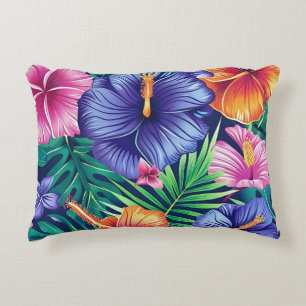 Bright Tropical Floral Accent Pillow