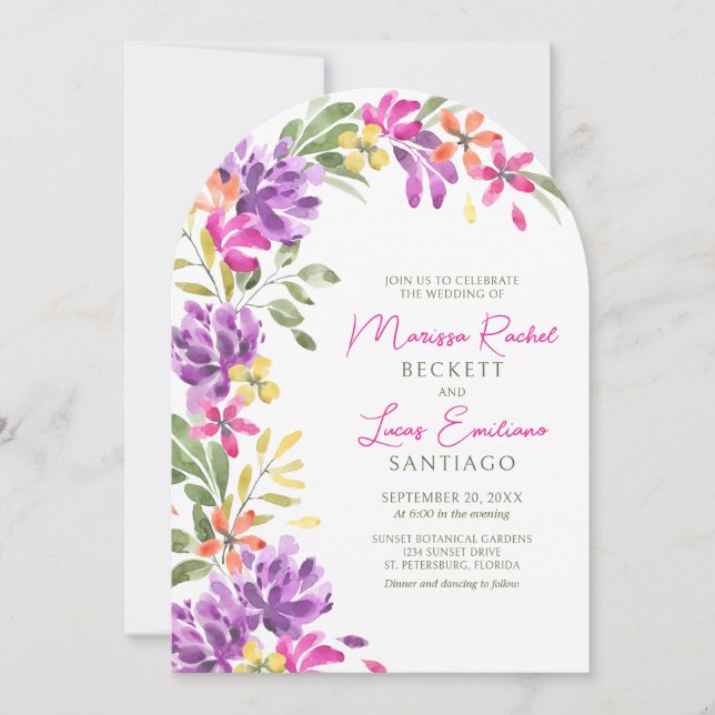 Bright Tropical Floral Arch Wedding Invitation (Front)