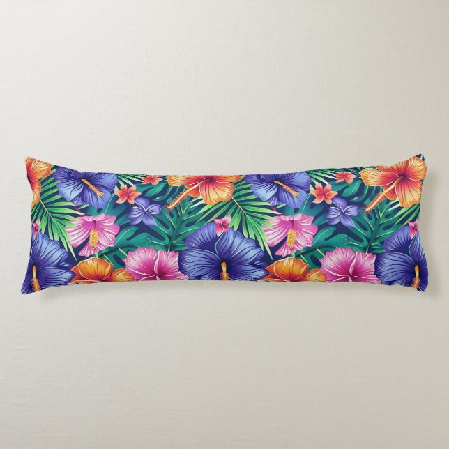Bright Tropical Floral Body Pillow (Front)