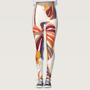 Bright Tropical Floral Hand Drawn Leggings