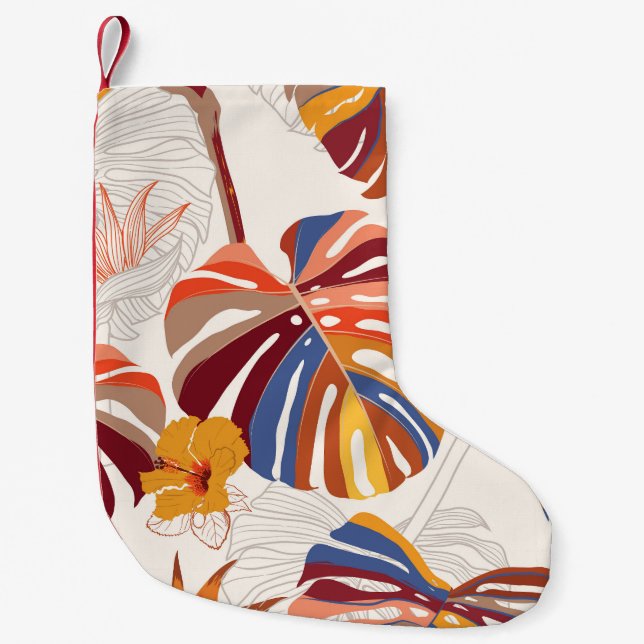 Bright Tropical Floral Hand Drawn Small Christmas Stocking (Front)
