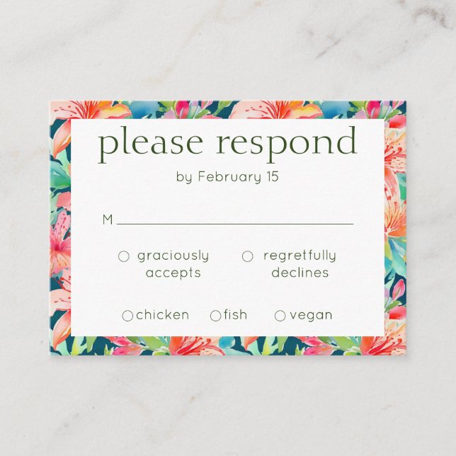 Bright Tropical Floral RSVP Wedding Enclosure Card (Front)