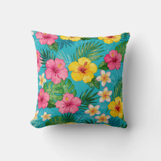 Bright Tropical Floral Throw Pillow