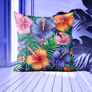 Bright Tropical Floral Throw Pillow