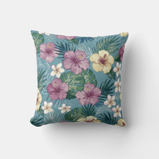 Bright Tropical Floral Throw Pillow