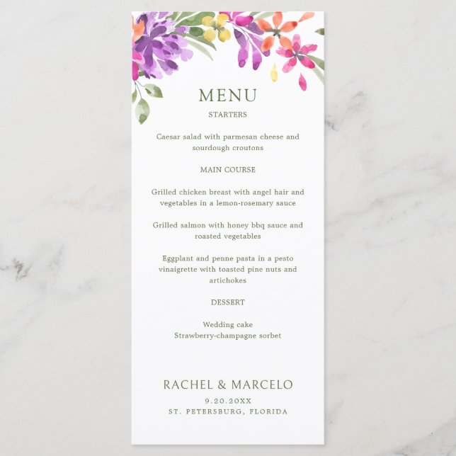 Bright Tropical Floral Wedding Menu (Front)