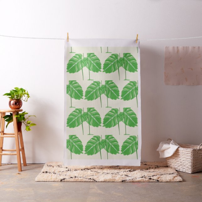 Bright Tropical Green Leaf Monastera Plant Pattern Fabric (In Situ)