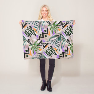 Bright tropical Hawaiian illustration, Fleece Blanket