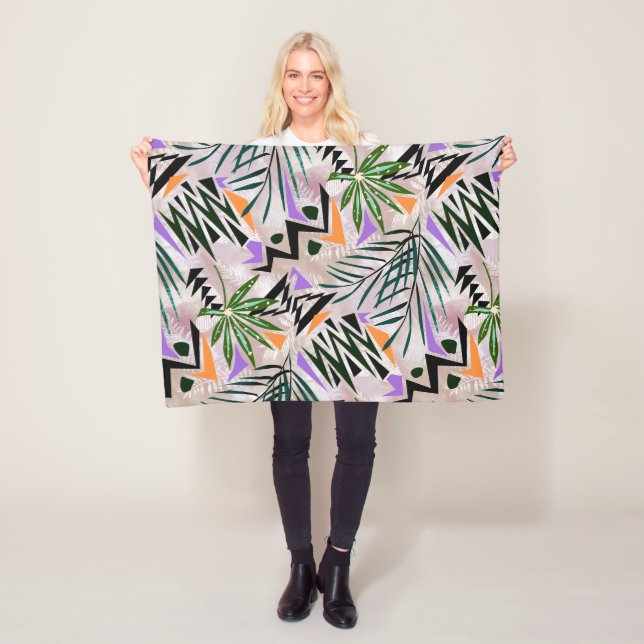Bright tropical Hawaiian illustration, Fleece Blanket (In Situ)
