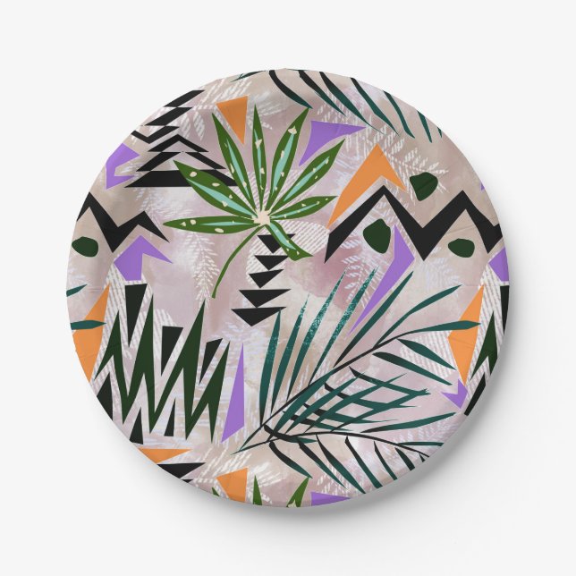 Bright tropical Hawaiian illustration, Paper Plate (Front)