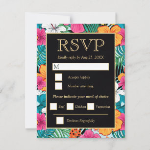 Bright Tropical Hibiscus Wedding RSVP Card