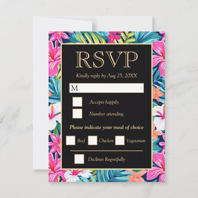  Bright Tropical Hibiscus Wedding RSVP Card (Front)