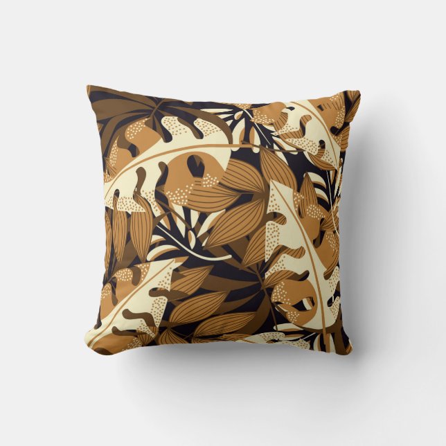 Bright Tropical Leaves Dark Pattern Cushion (Front)