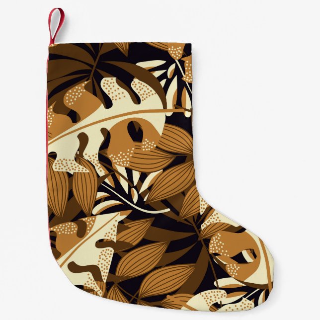 Bright Tropical Leaves Dark Pattern Small Christmas Stocking (Front)