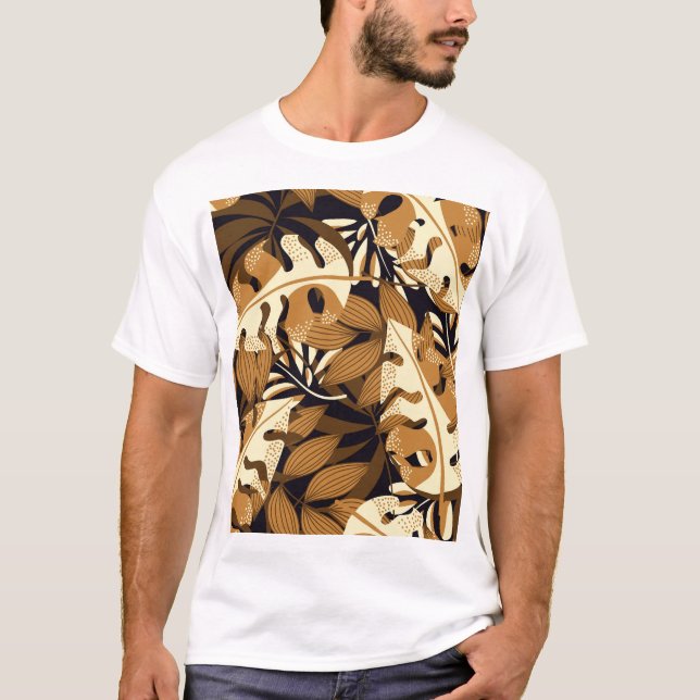Bright Tropical Leaves Dark Pattern T-Shirt (Front)