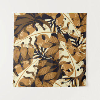 Bright Tropical Leaves Dark Pattern Tapestry