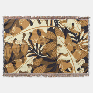 Bright Tropical Leaves Dark Pattern Throw Blanket