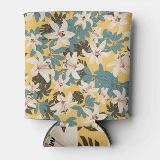 Bright Tropical Leaves Lily Pattern Can Cooler