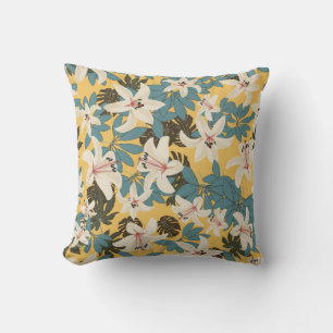 Bright Tropical Leaves Lily Pattern Cushion