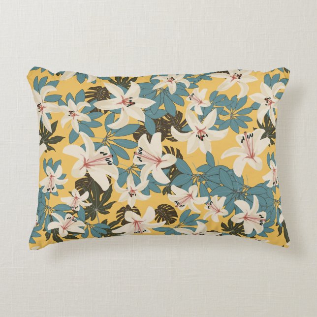 Bright Tropical Leaves Lily Pattern Decorative Cushion (Front)