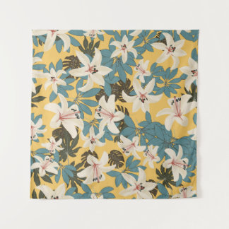 Bright Tropical Leaves Lily Pattern Tapestry