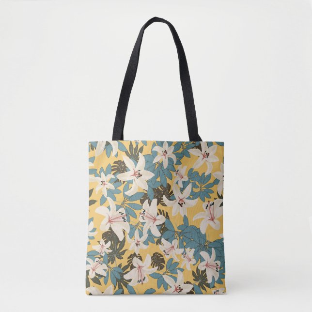 Bright Tropical Leaves Lily Pattern Tote Bag (Front)