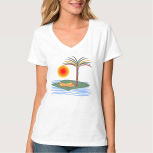 Bright Tropical Palm Tree, Sun and Waves T-Shirt