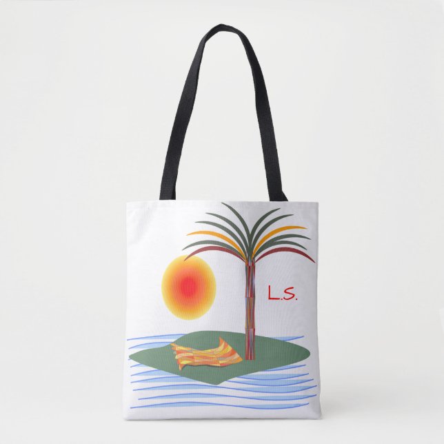 Bright Tropical Palm Tree, Sun and Waves Tote Bag (Front)