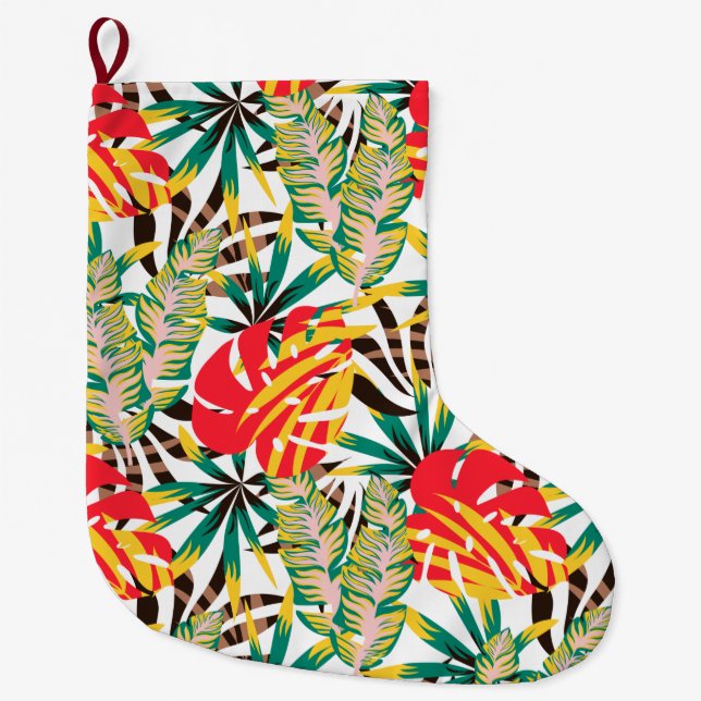 Bright Tropical Pattern Large Christmas Stocking (Front)