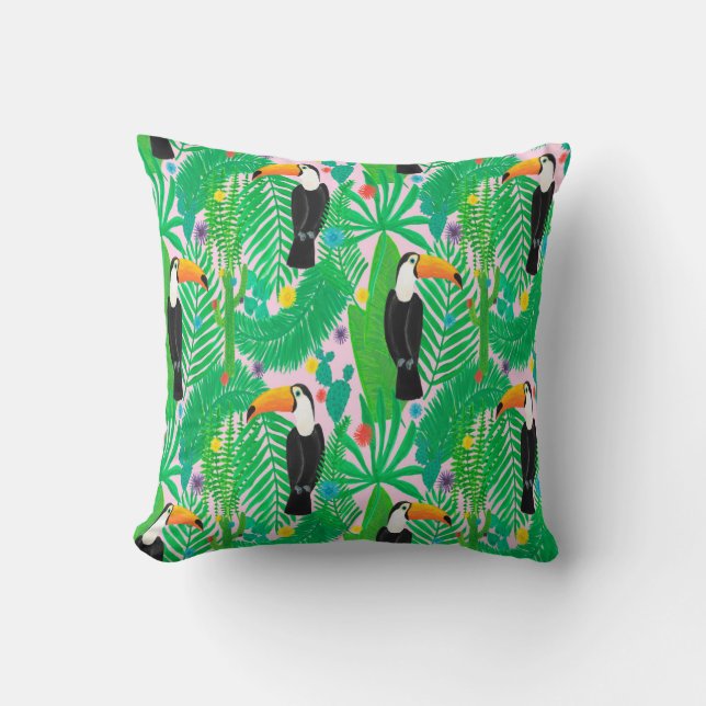 Bright tropical seamless hand drawn pattern with t cushion (Front)