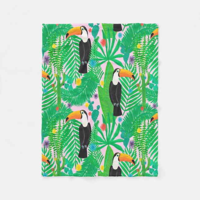 Bright tropical seamless hand drawn pattern with t fleece blanket (Front)