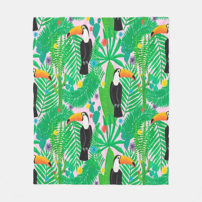Bright tropical seamless hand drawn pattern with t fleece blanket (Front)