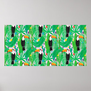 Bright tropical seamless hand drawn pattern with t poster