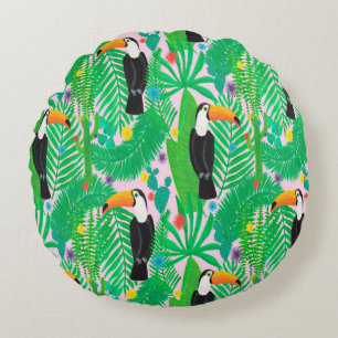 Bright tropical seamless hand drawn pattern with t round cushion