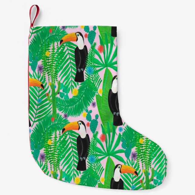 Bright tropical seamless hand drawn pattern with t small christmas stocking (Front)