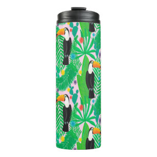 Bright tropical seamless hand drawn pattern with t thermal tumbler