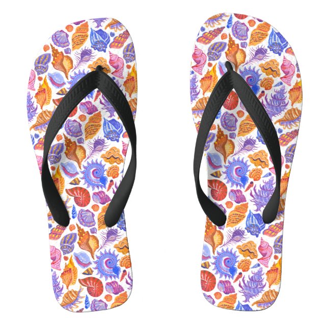 Bright tropical seashell, hand-drawn jandals (Footbed)