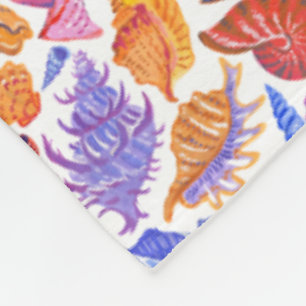 Bright tropical seashell, hand-drawn pattern fleece blanket