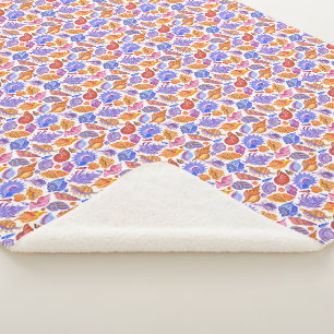 Bright tropical seashell, hand-drawn pattern sherpa blanket