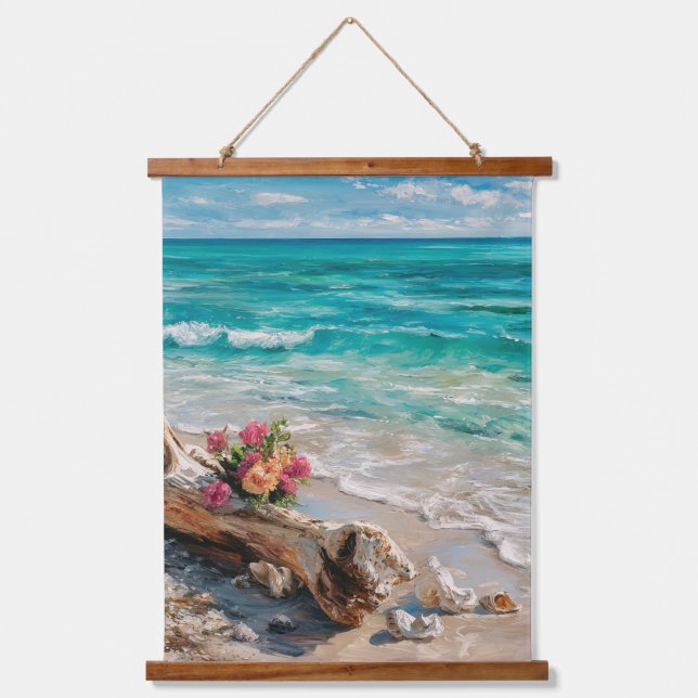 Bright Tropical Shore Shell Wave Art Hanging Tapestry (Front)