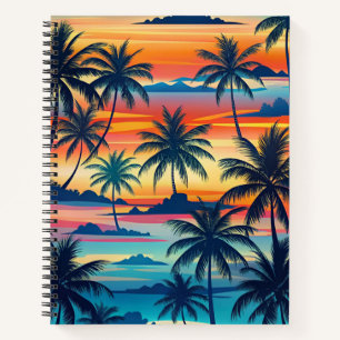 BRIGHT TROPICAL SUNSET VIEW WITH PALM TREES NOTEBOOK