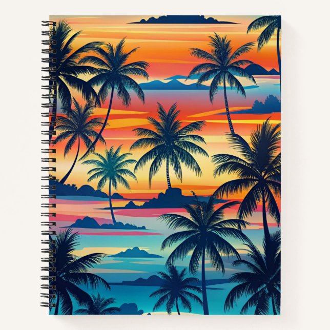 BRIGHT TROPICAL SUNSET VIEW WITH PALM TREES NOTEBOOK (Front)
