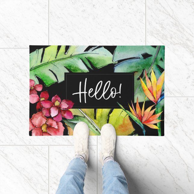 Bright Tropical Watercolor Hello Welcome Doormat (Indoor)