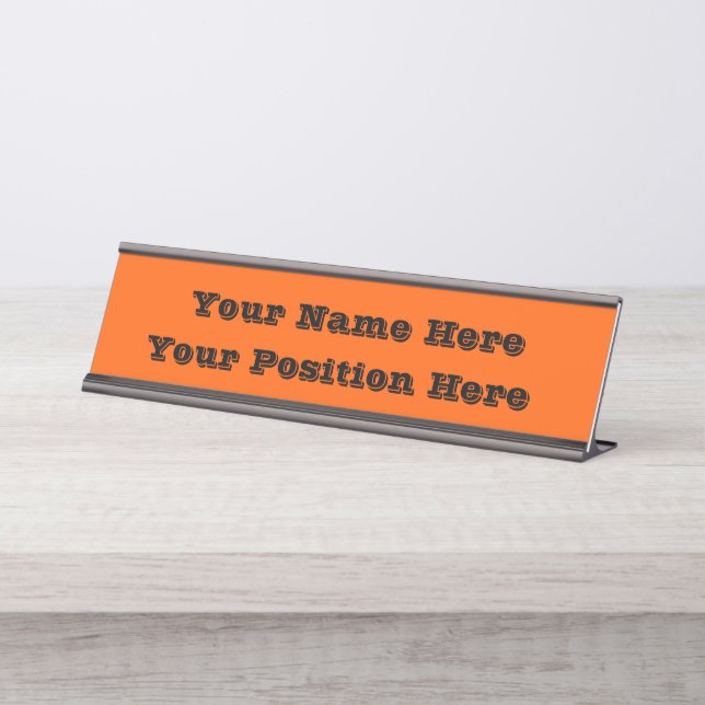 Bright True Orange Solid Colour Desk Name Plate (Front)