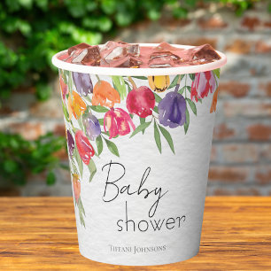 Bright Tulips and Greenery Baby Shower Paper Cups