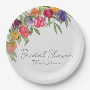 Bright Tulips and Greenery Bridal Shower Paper Plate