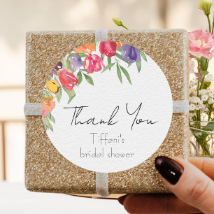 Bright Tulips and Greenery Thank You Bridal Shower Classic Round Sticker