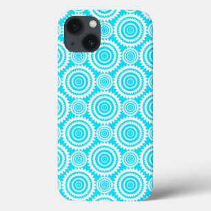 Bright Turquoise and White Fun Geometric Pattern iPhone 13 Case