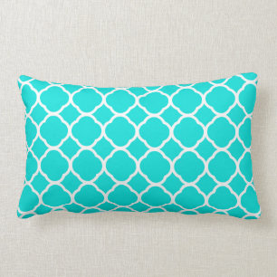 Bright Turquoise and White Quatrefoil Pattern Lumbar Cushion